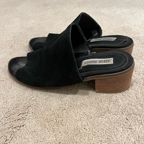 Steve Madden Black Suede Block Heel Mules - Picture 1 of 7